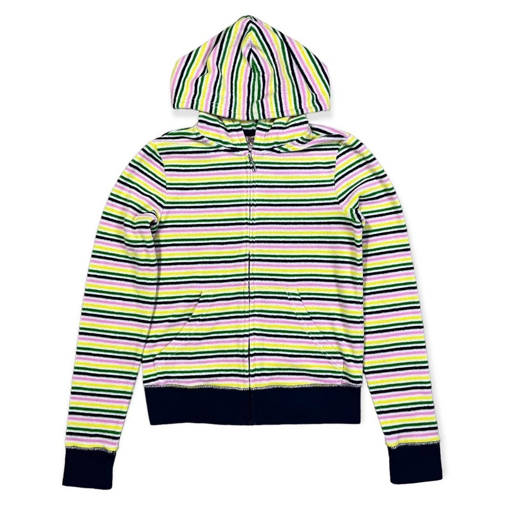 Y2K Juicy Couture Striped Terry Cloth Hoodie Zip Up Jacket